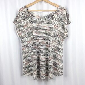 Studio B by Bobeau Knit Top Women's Plus Size 1X Cap Sleeve Criss Cross Back
